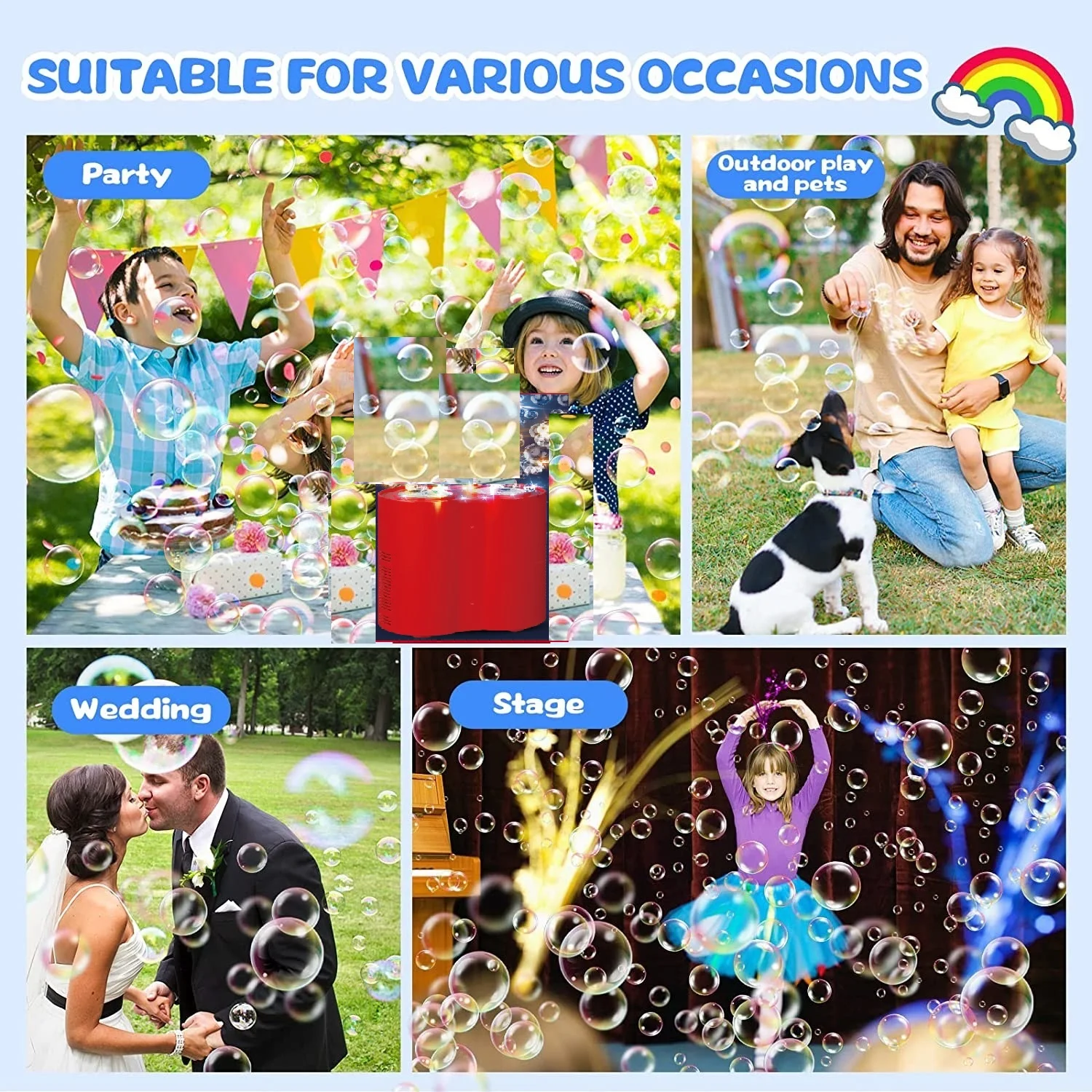 Máquina de bolhas de fogos de artifício com motor duplo, soprador no chão, pouso automático eletrônico, presente para festival de primavera, brinquedos de ano novo