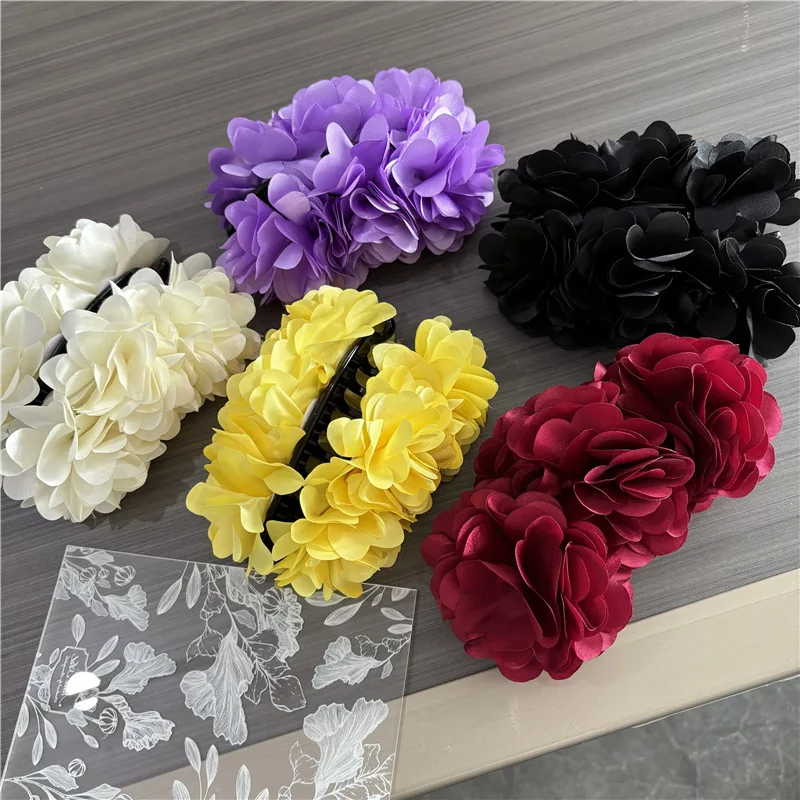 

Korean Hair Accessories Vintage Red Floral Banana Clip Hair Claw Elegant Luxury Stylish Hairpin for Women Hair Clip