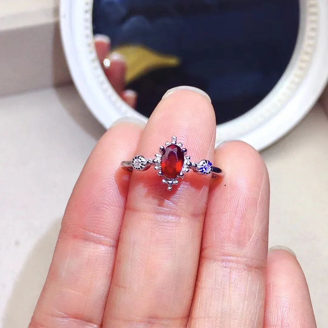 Cute Silver Garnet Ring for Young Girl 4mm*6mm 0.4ct VVS Grade Natural Garnet Silver Ring Solid 925 Silver Garnet Jewelry