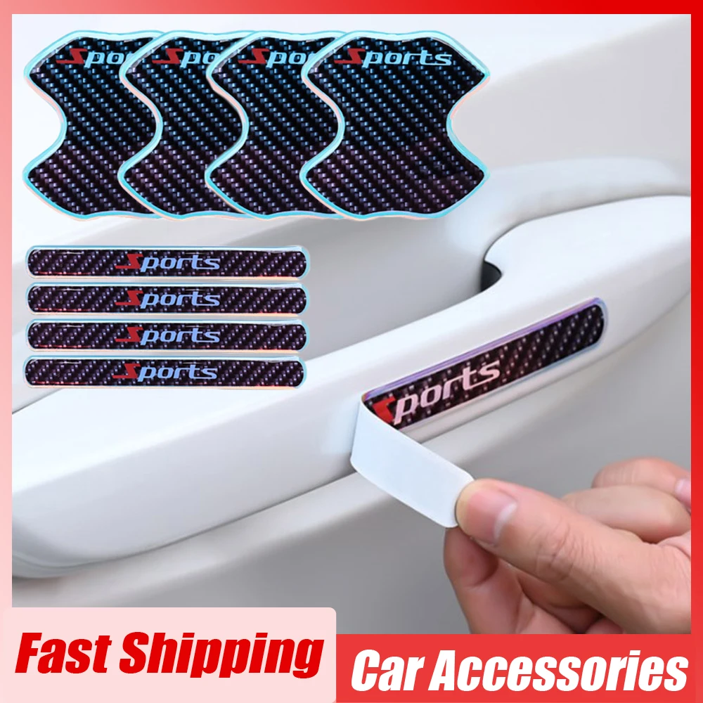 8 قطعة سيارة عالمية الرياضة التصميم لاصقة تزيين مقبض باب السيارة المضادة للتصادم فيلم باب السيارة السلطانية طبقة مقاومة للخدش #1