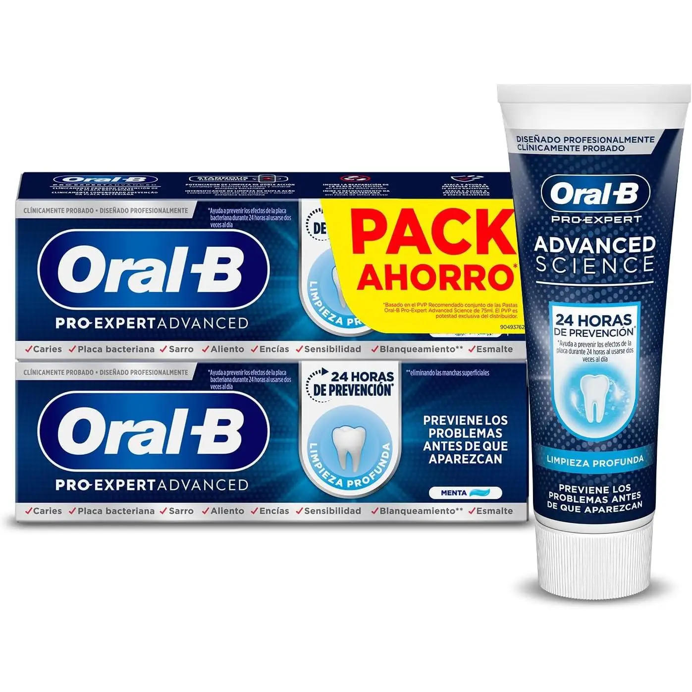 2pack de Oral-B Pro-Science Densify Protección Diaria Pasta Dentífrica y  Oral-B Pro-Expert Advanced SciencePack Ahorro 4x75 ml