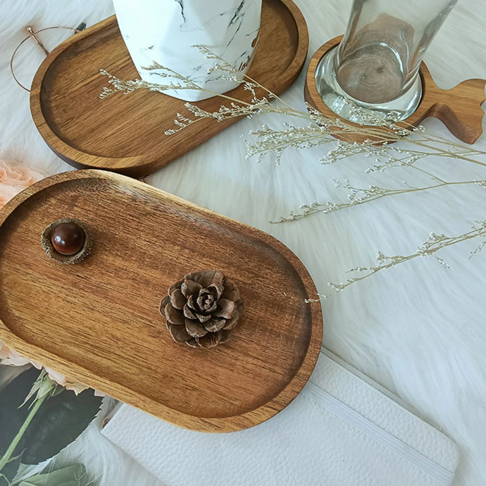 

2pcs Wooden Food Trays Solid Wood Serving Tray For Snacks Fruits Desserts Bread Kitchen Tableware Decorative Storage Plate Sushi