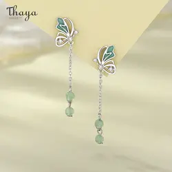 Thaya 2024 New S925 Silver Butterfly Design Women Earrings Green Crystal Fashion Tassel Earring for Women Birthday Party Jewelry