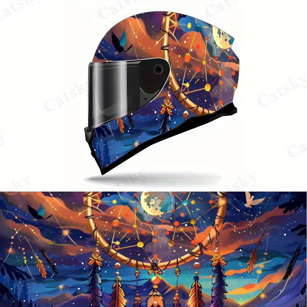 

Lively Cosmic Dreamcatcher Motorcycle Helmet Vinyl Wraps Decal, Self-adhesive Waterproof Helmet Decoration, DIY Graffiti Film, U