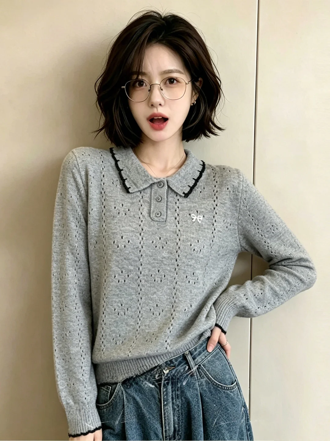 

Elegant Long Sleeve Knitted Sweater with Embroidered Knot for Young Women Soft Polyester Fiber Comfortable to Wear