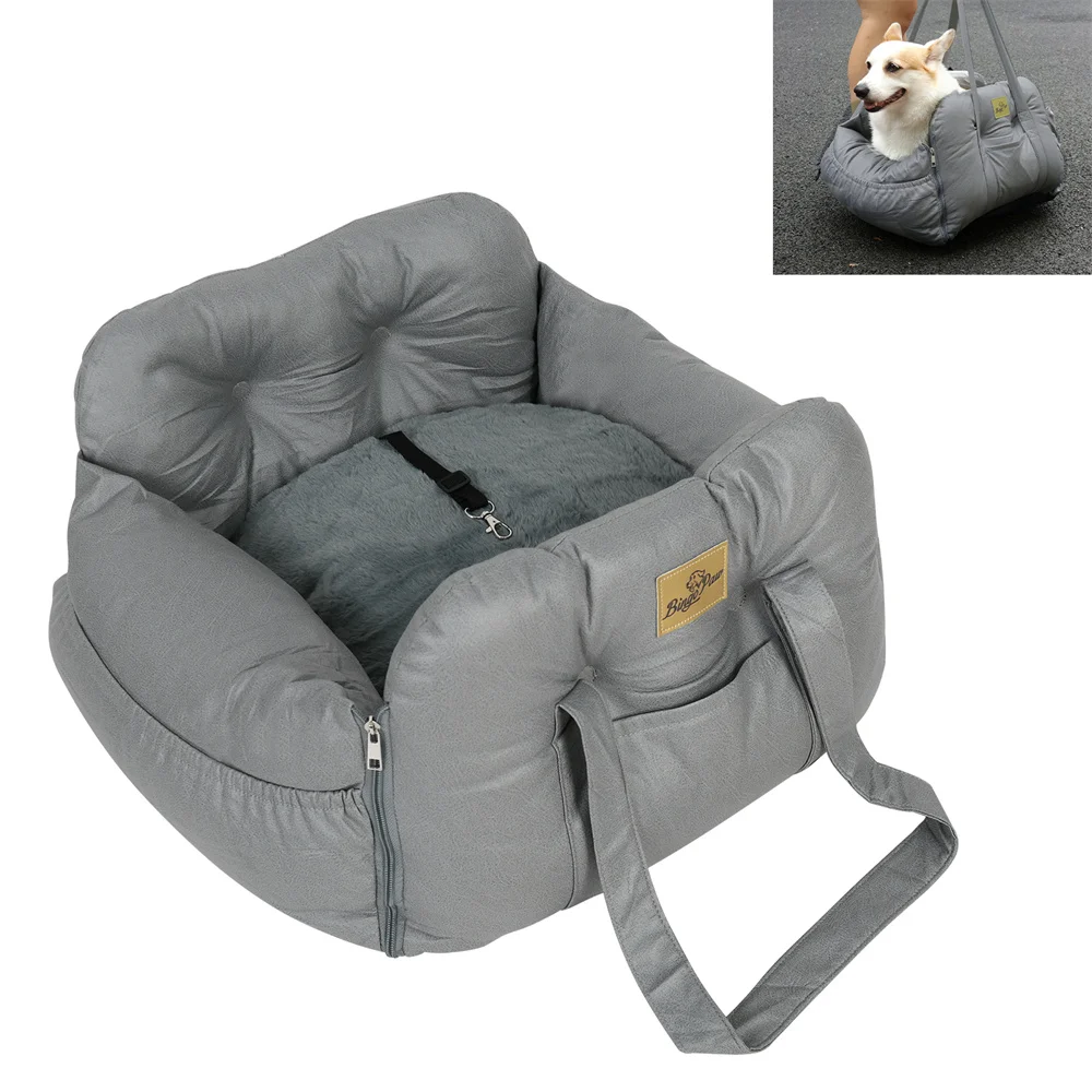 Pet Dog Car Seat Booster Washable Cat Puppy Travel Carrier Bed Bag Basket with Storage Pocket Adjustable Strap Booster Seats Bed