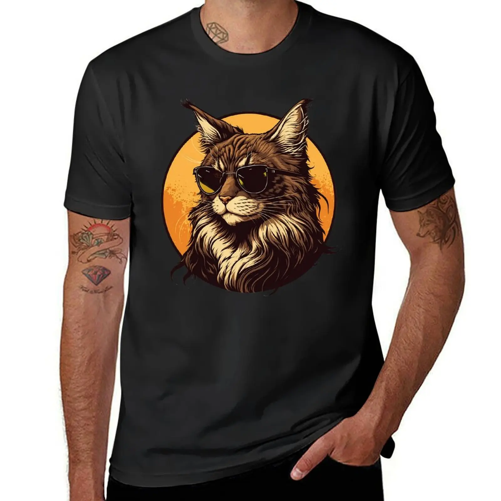 Cat on shades 6 T-Shirt plus sizes vintage clothes Aesthetic clothing customizeds t shirts for men cotton