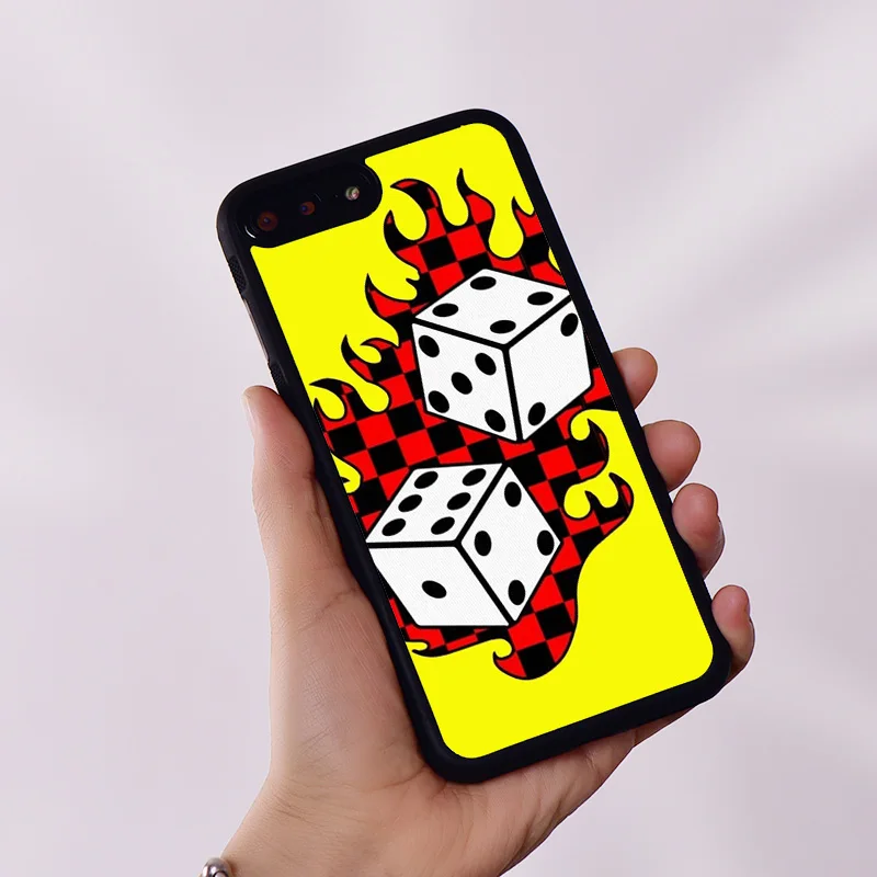 Wildflower Rubber Phone Case Cover for iPhone 6 6S 7 8 Plus X XS XR 11 12 13 14 15 Mini Pro Max Dice Fire Flame Checkboard