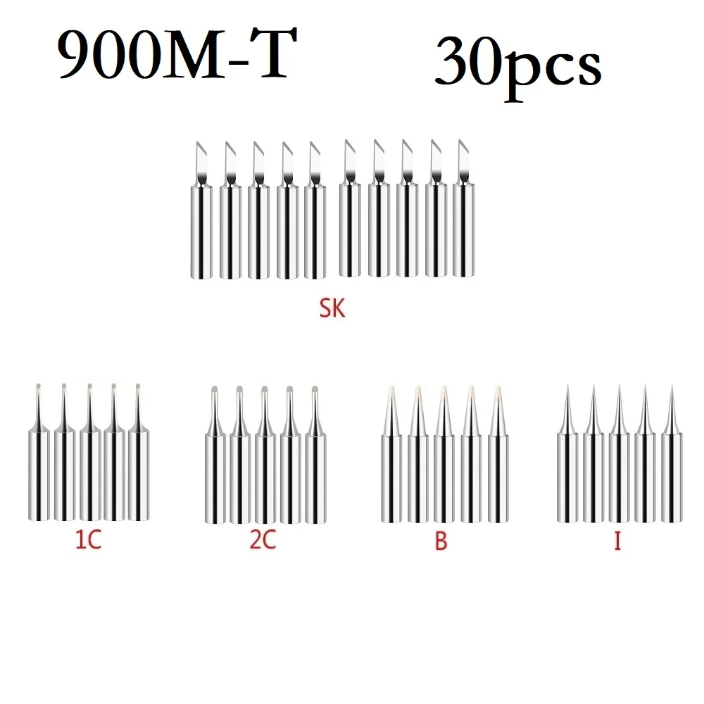 

30pcs Soldering Tip Copper Inner Core Electric Soldering Iron 900M-T 1C 2C I SK B Soldering Iron Head Set Welding Tools