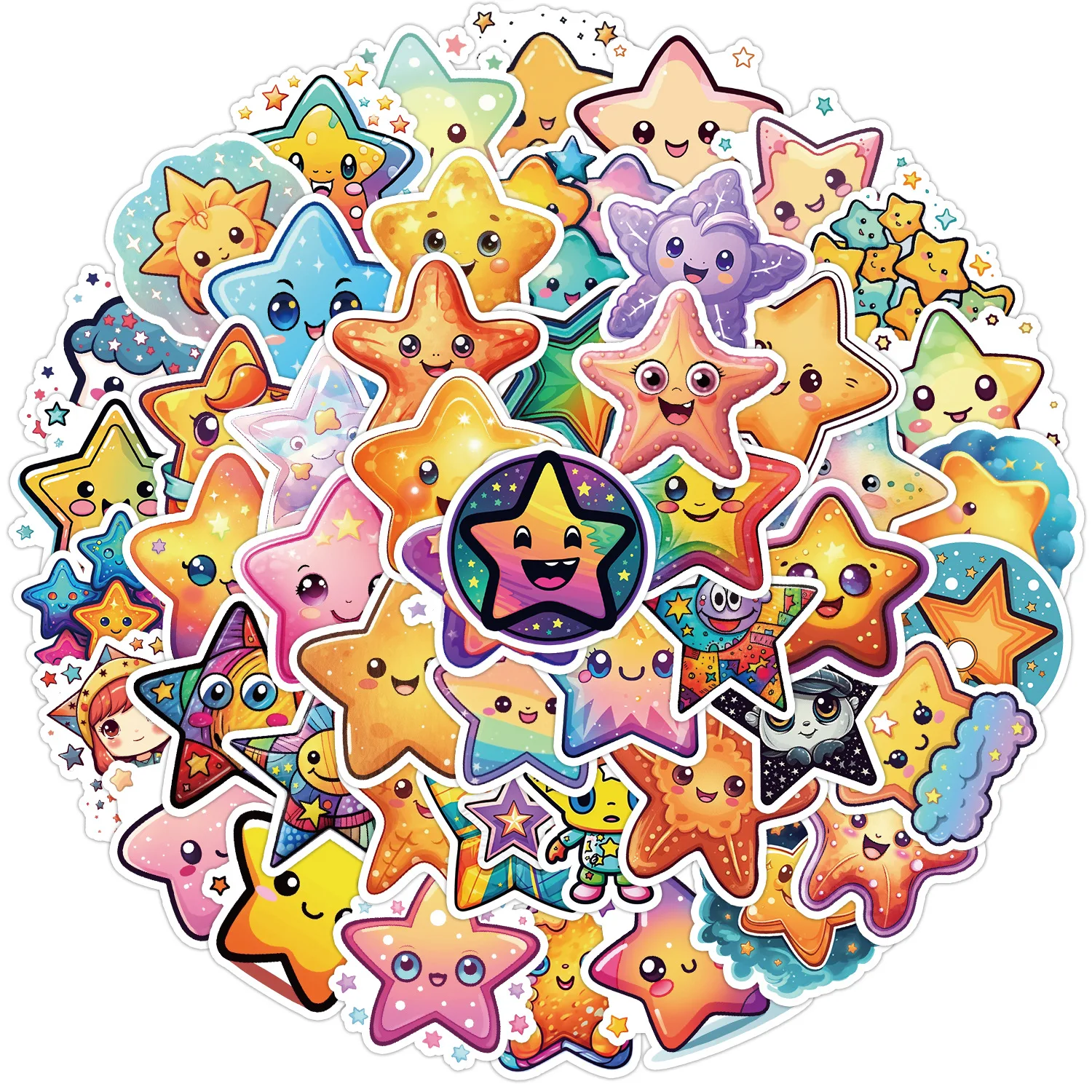 10/50pcs Cute Star Sticker Reward Star Sticker Labels Colorful Star Sticker Graffiti Waterproof Scooter Laptop Luggage Sticker