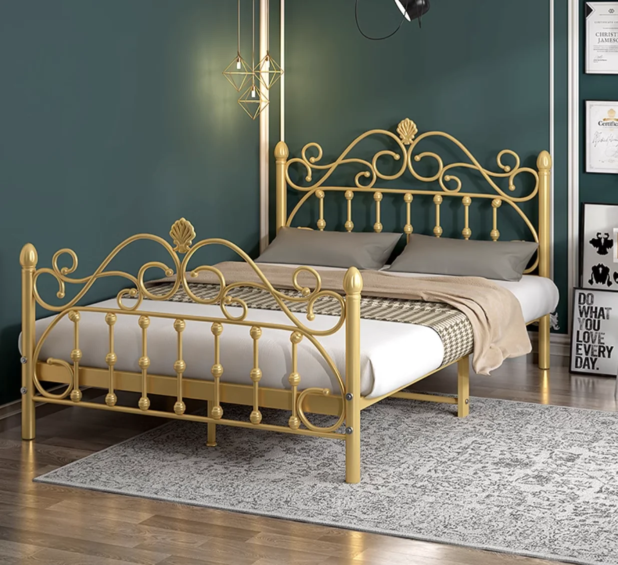 Wrought iron bed European Princess bed Children\'s modern simple net red double bed Iron bed 1.51.8 m single bed