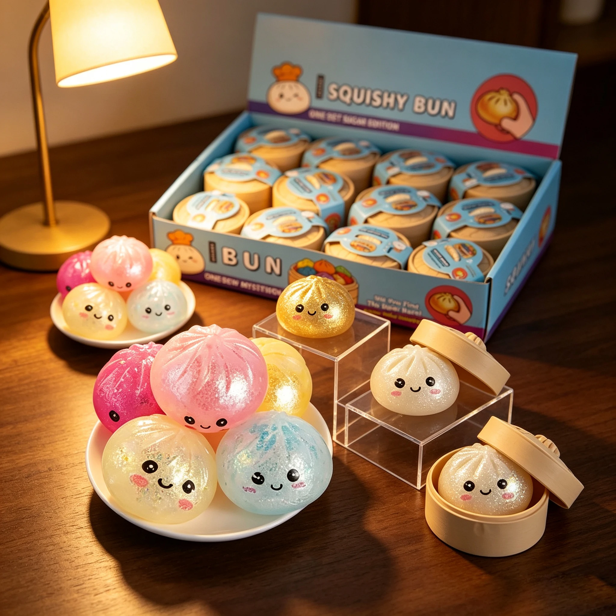 Simulation Dumpling Squishy Rebound Soft Squeeze Stress Ball With Bamboo Steamer Box Anti-Stress Toy  For Creative adultGift ﻿