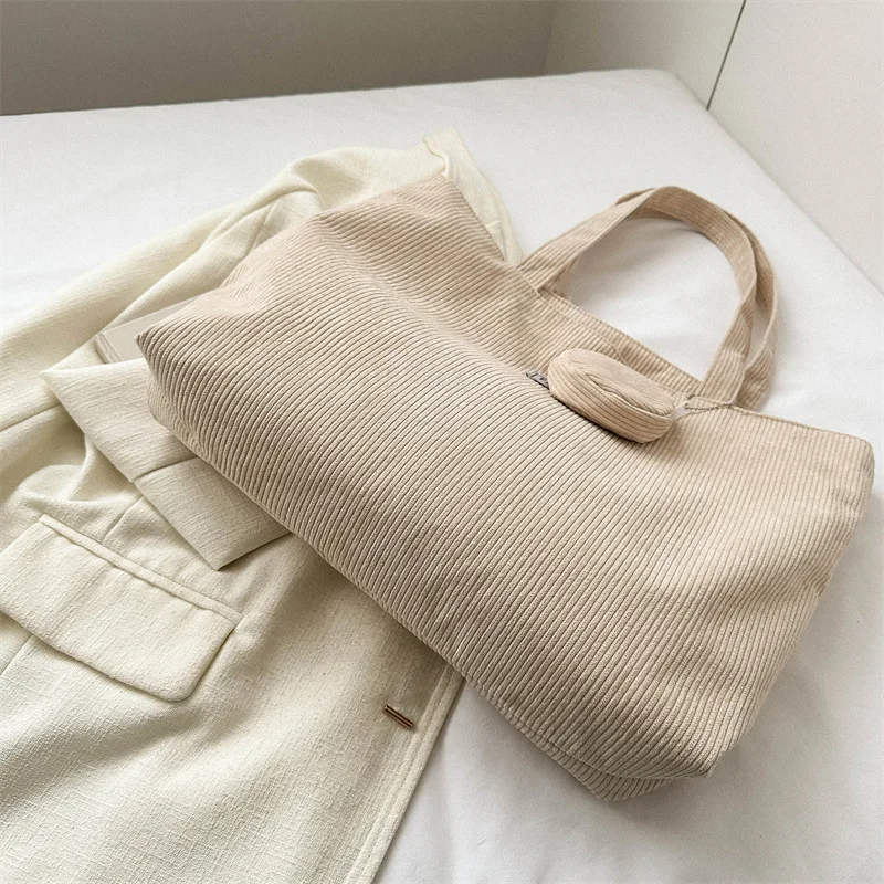 Sac à Main en Velours Côtelé pour Femme, Fourre-Tout Artistique Simple, de Grande Capacité, de Rangement, Rétro, Décontracté, Nouvelle Collection, 03/Commute