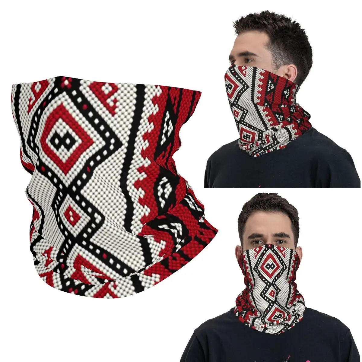 

Bold Colorful Ukraine Style Vyshyvanka Embroidery Bohemian Geometric Bandana Neck Gaiter Printed Mask Scarf Face Mask Hiking