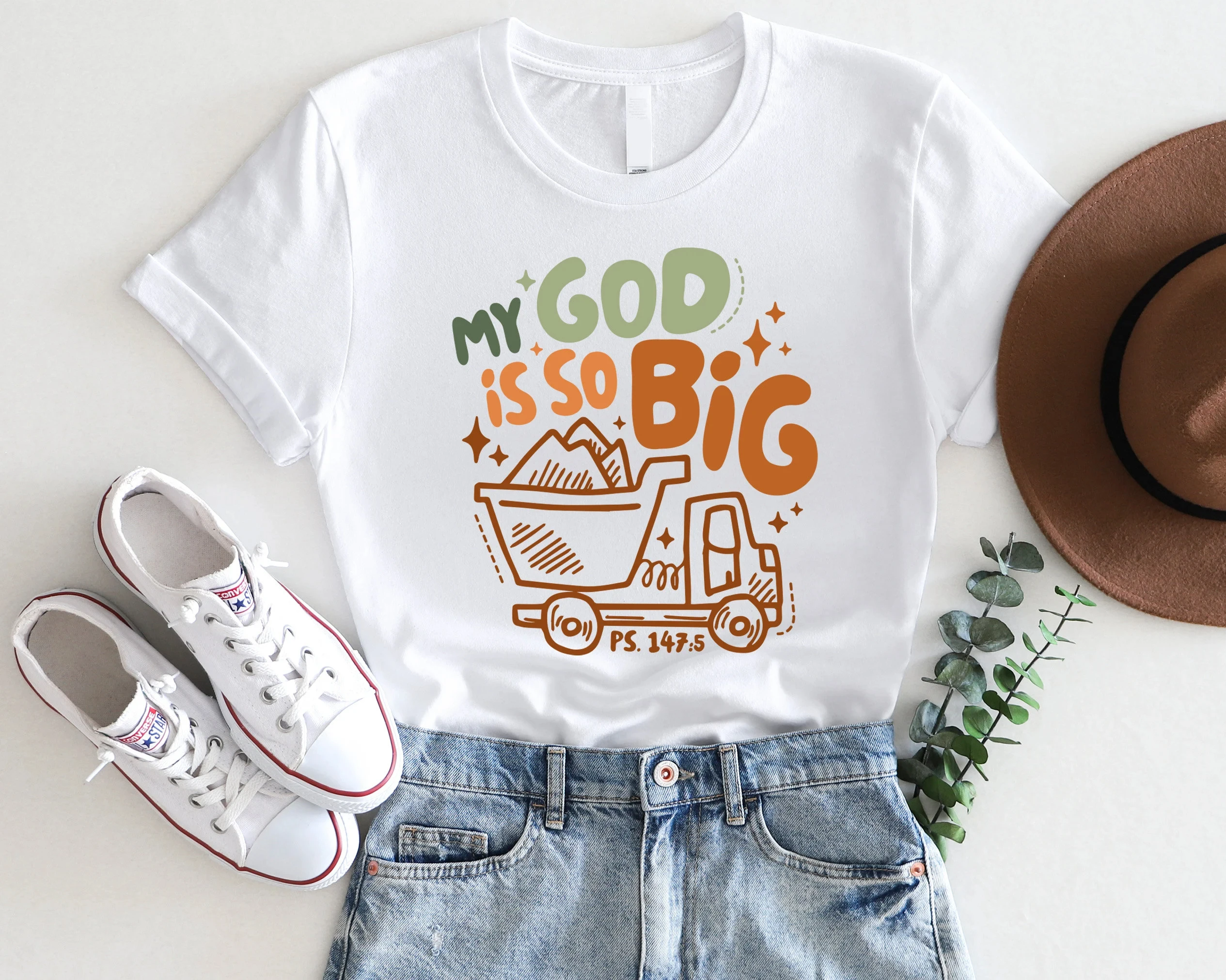 Cartoon Mein Gott ist so groß, christlicher LKW-Aufdruck, Kinder-T-Shirt, Kinder-T-Shirt, Sommer-Mädchen-Jungen-Shirt, lässige Tops, Rundhalsausschnitt-Kleidung