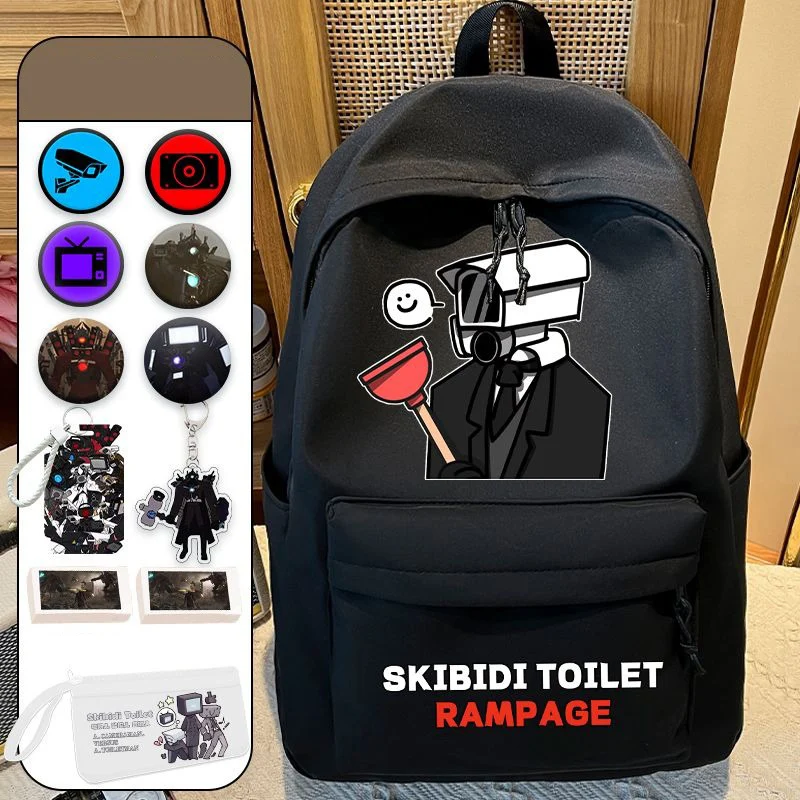 Negro Blanco, baño Skibidi, Mochilas escolares para estudiantes, niños y adolescentes, Mochilas de anime de gran capacidad para niñas y niños, regalo