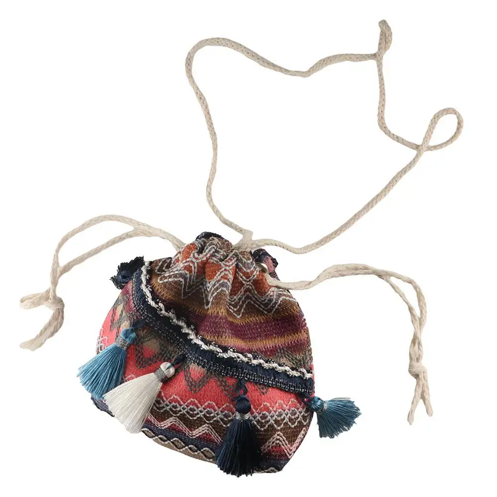

Bucket Bag Korean Style Woven Bag Bohemian Cloth Handbag Drawstring Bag Crossbody Bags Women Shoulder Bag Ethnic Style Bag