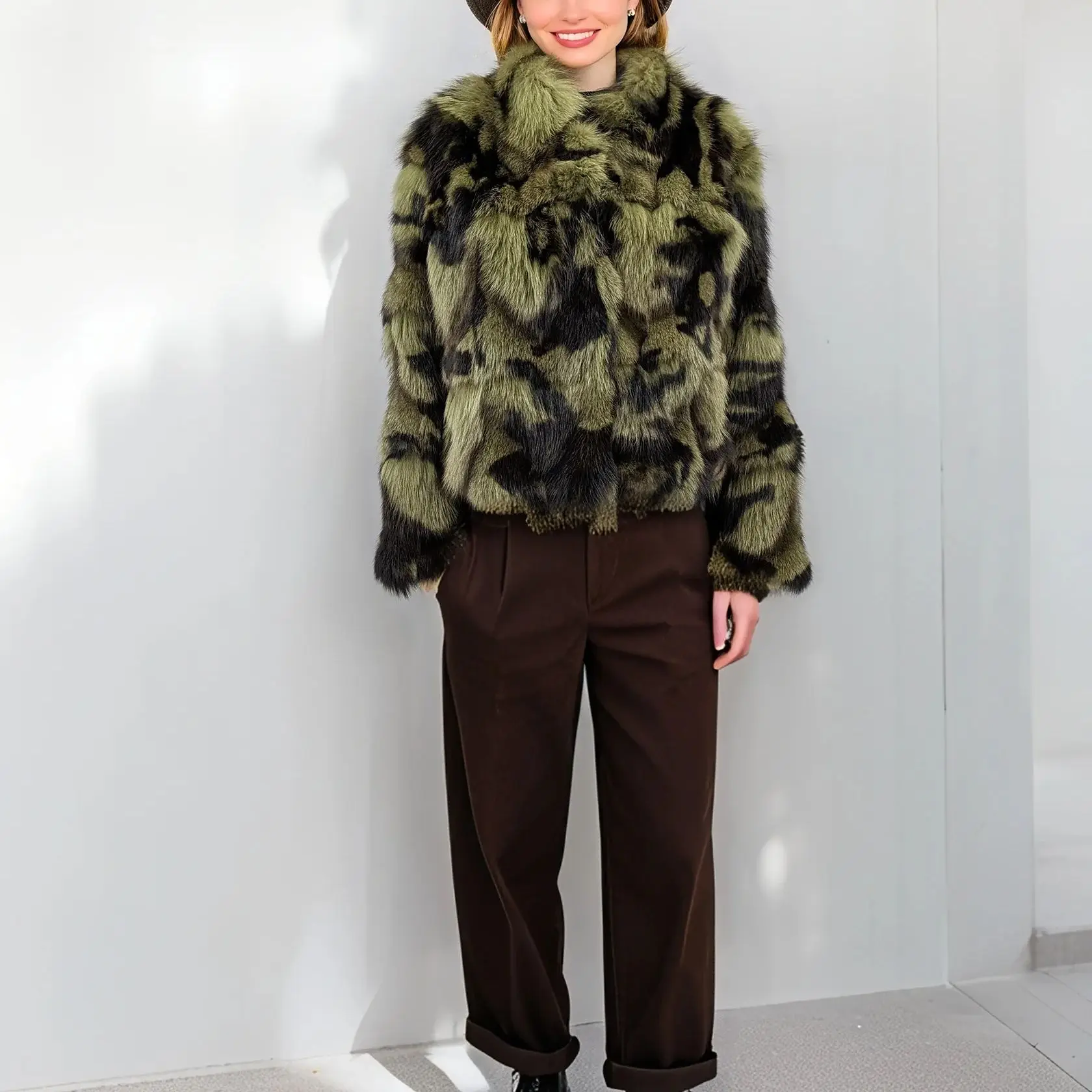 real fox fur coat for women  camouflage color