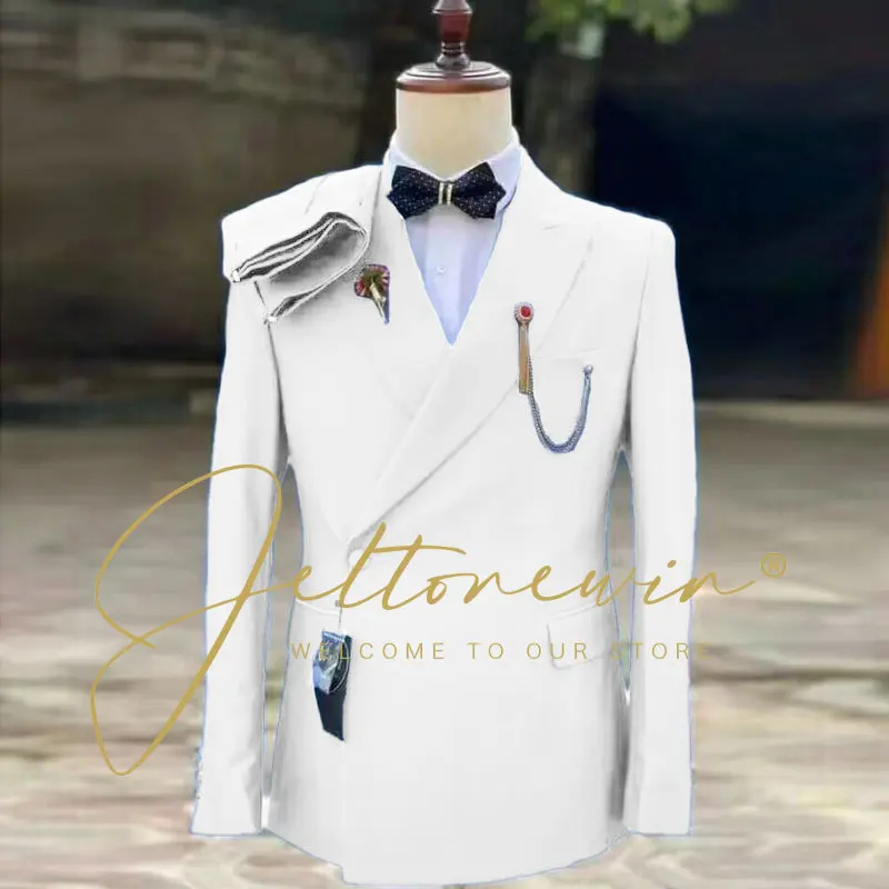 JELTONEWIN Fashion Yellow Double-Breasted Men Suits Groom Tuxedos For Wedding Suit Peaked Lapel 2 Piece Formal Best Man Blazer