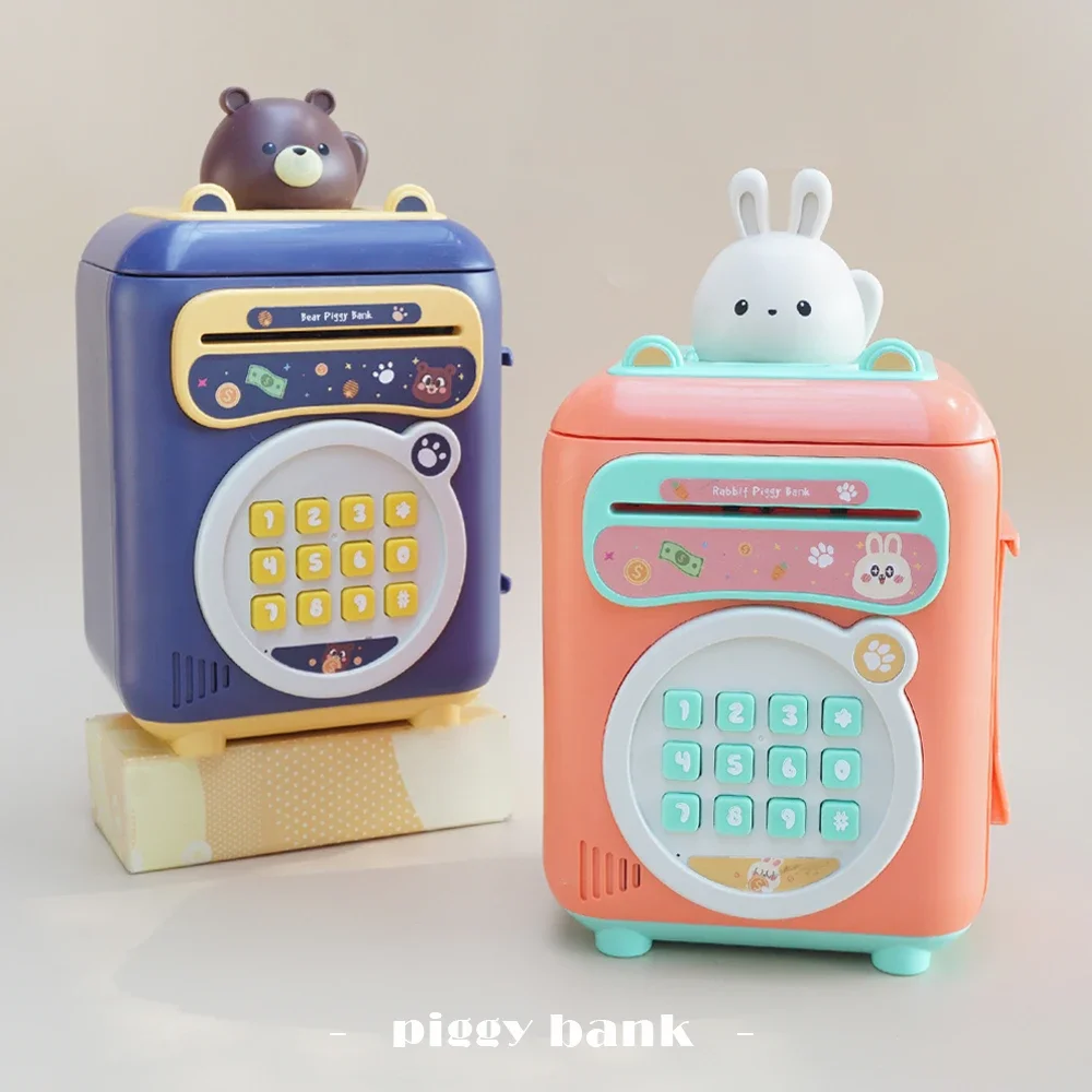 Bear Piggy Bank Electronic Mnin ATM Savings Machine With Personal Password Music English Stories Bunny Coin Bank Girl Great Gift