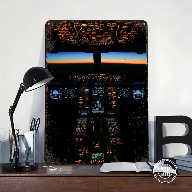 Inside The Cockpit Printed Posters Customizable Wall Art Retro Vintage Metal Tin Signs for Home Room Office Decoration Gaming