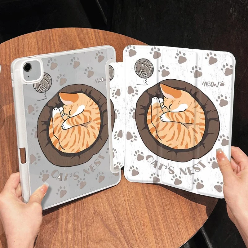 Smart Case with Pen Holder for IPad Air 6 Case IPad 10th Gen Air 5 4th 10.9 Pro 11 2nd 3rd 4th IPad 10.2 7th 9th 8th Ginger Cat