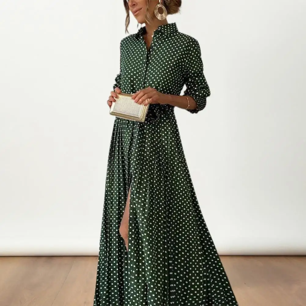 

Bohemian Dress Bohemian Style Maxi Dress with Stand Collar Big Split Hem Women's Evening Dress with Short Sleeves Dot for Dating