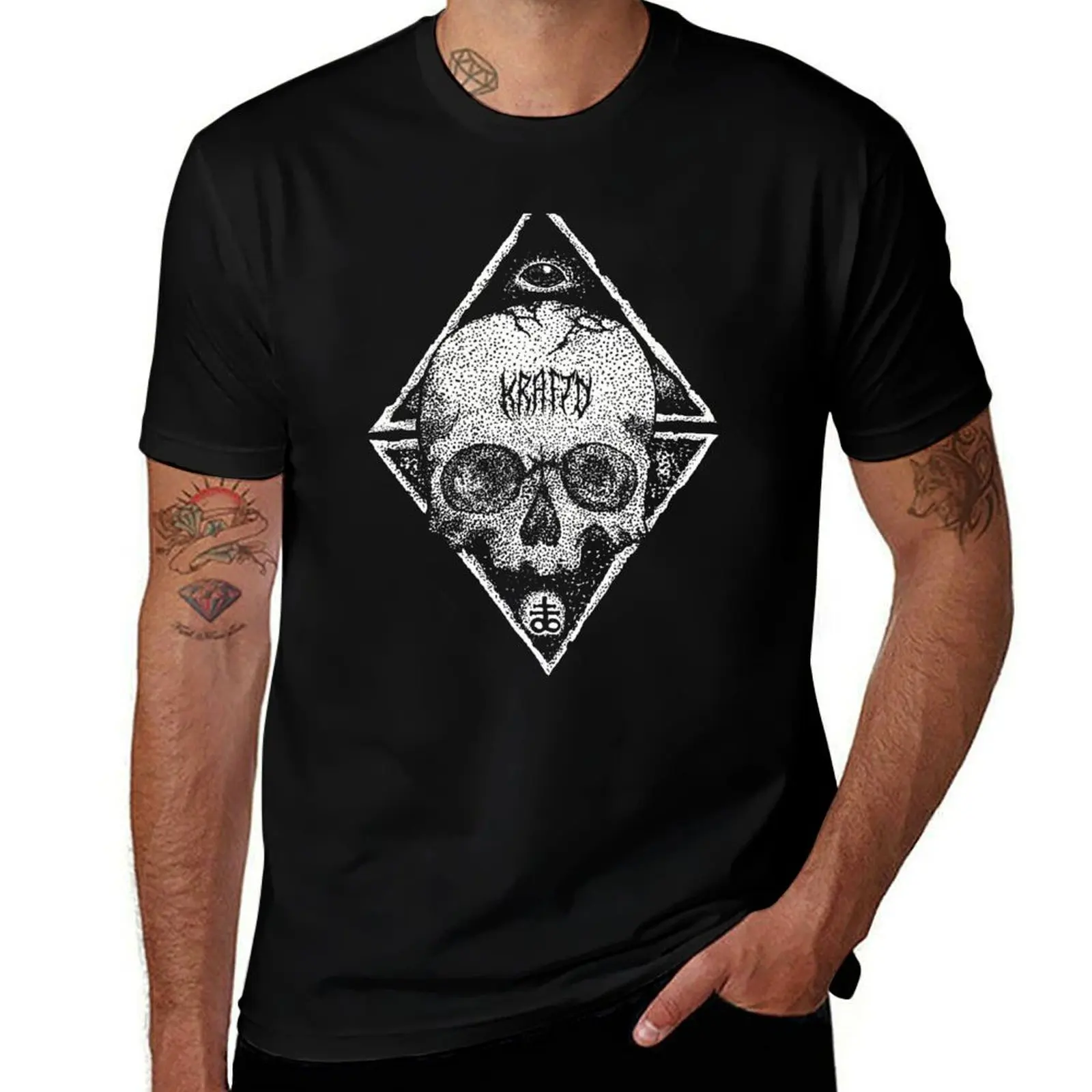 

Satanic Skull Evil Eyed Death Will Find You by KRAFTD T-Shirt vintage graphic tee heavyweights mens t shirts