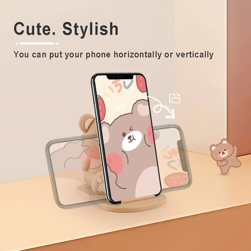 Cute Cartoon Bear Mobile Phone Holder Portable Soft Rubber Creative Phone Stand Personalized Animal Decoration for Tablet Phone