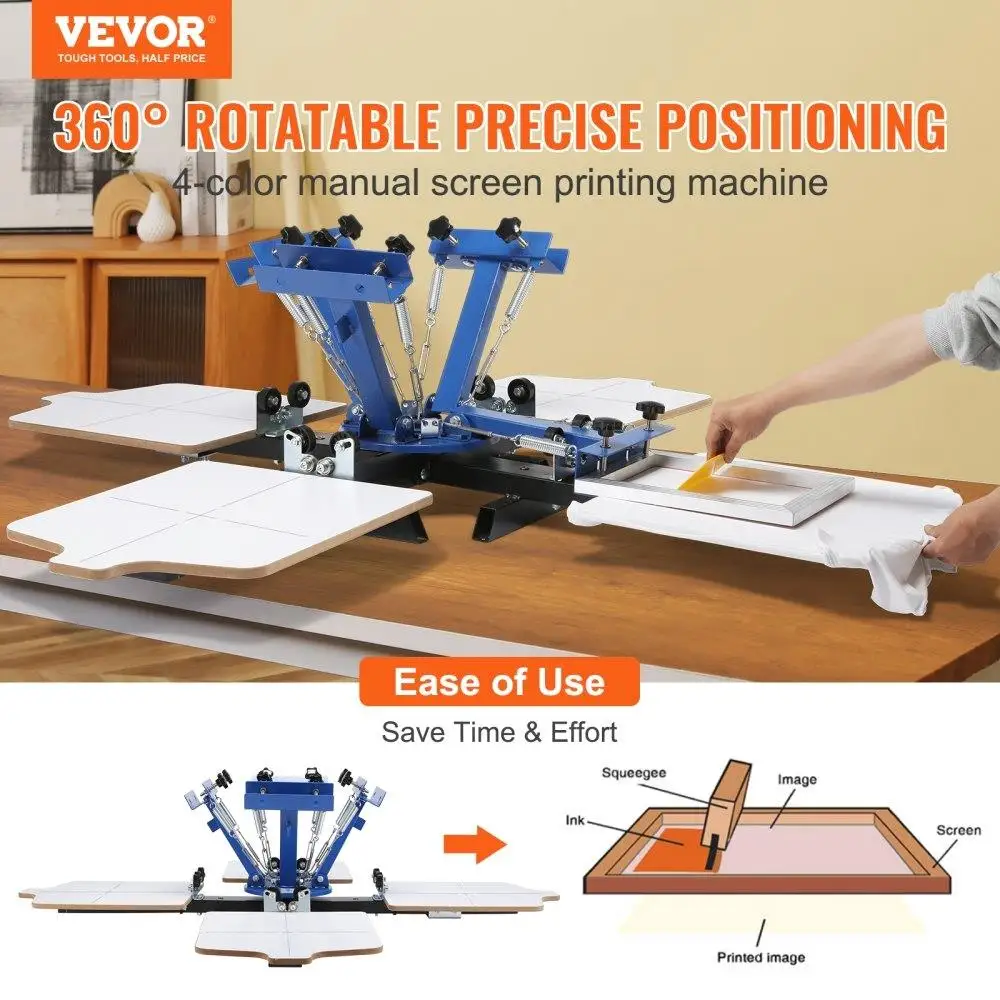4 Color 4 Station 360 Rotating Screen Printing Machine for DIY for t -Shirt Printing with Double-layer Positioning Pallet