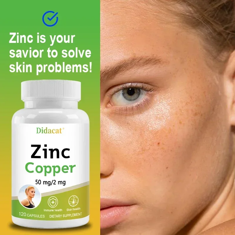 Zinc Copper Supplement - Skin, Immune Support, Heart Health and Thyroid Support, 120 Vegetarian Capsules