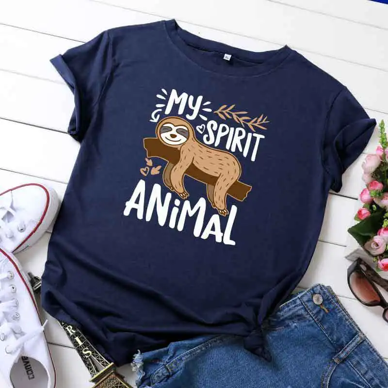 MY SPIRIT ANIMAL Sloth Print Women T Shirt Short Sleeve O Neck Loose Women Tshirt Ladies Tee Shirt Tops Clothes Camisetas Mujer
