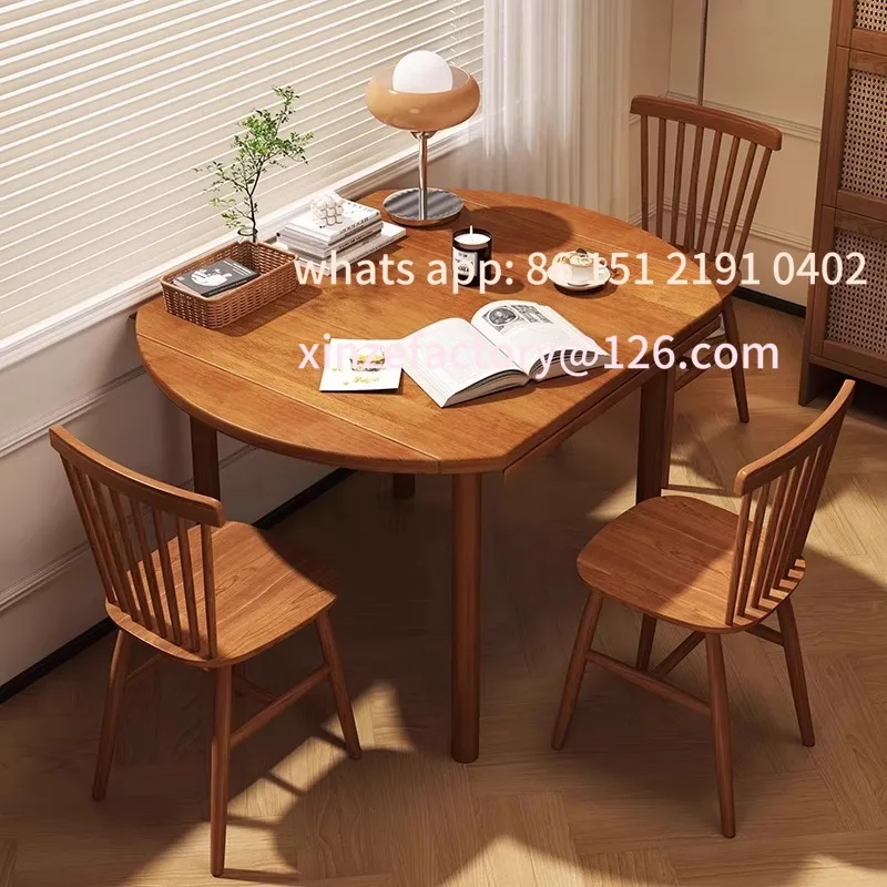 Customizable solid wood folding round table retractable combination square and round dual-purpose Nordic small round table