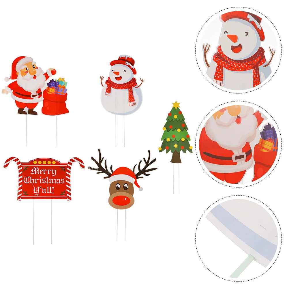 

5Pcs Xmas Yard Decoration Festive Patterns Durable Design Simple Installation Eye-Catching Garden Decor Christmas Yard Sign