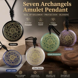 Seven Archangels Amulet Natural Crystal Quartz Pendant Michael Men Seal of Solomon Talisman Necklace Protection Jewelry Collar