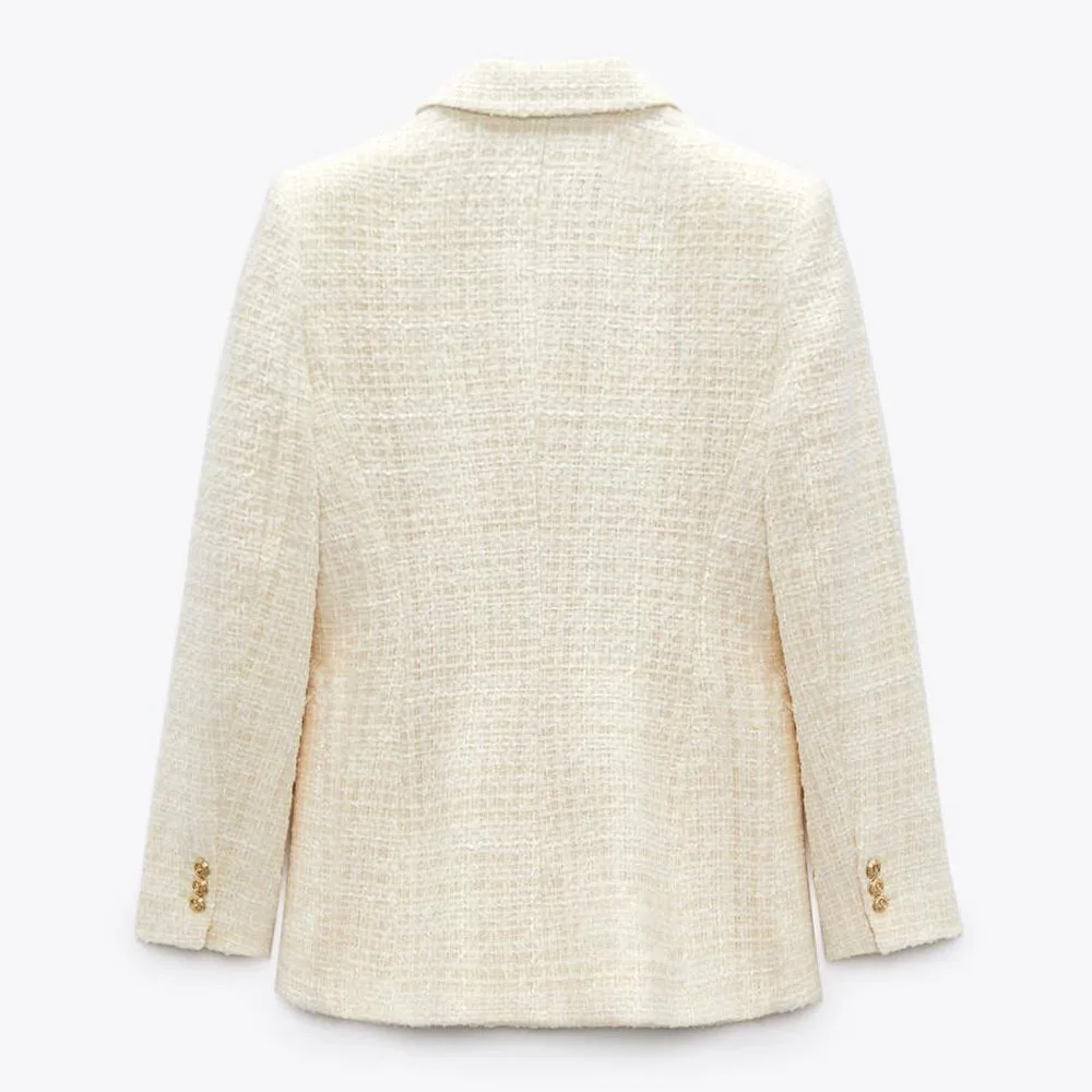 femmes texturé Blazer manteau col sur mesure Double boutonnage à manches longues solide poche plaquée veste ample printemps automne nouveau manteau