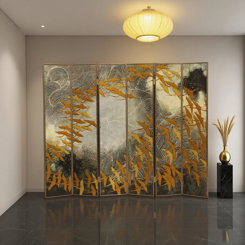 Modern Art Decorative Pattern Thousand Feather Crane Stainless Steel Frame Indoor Screen Partition