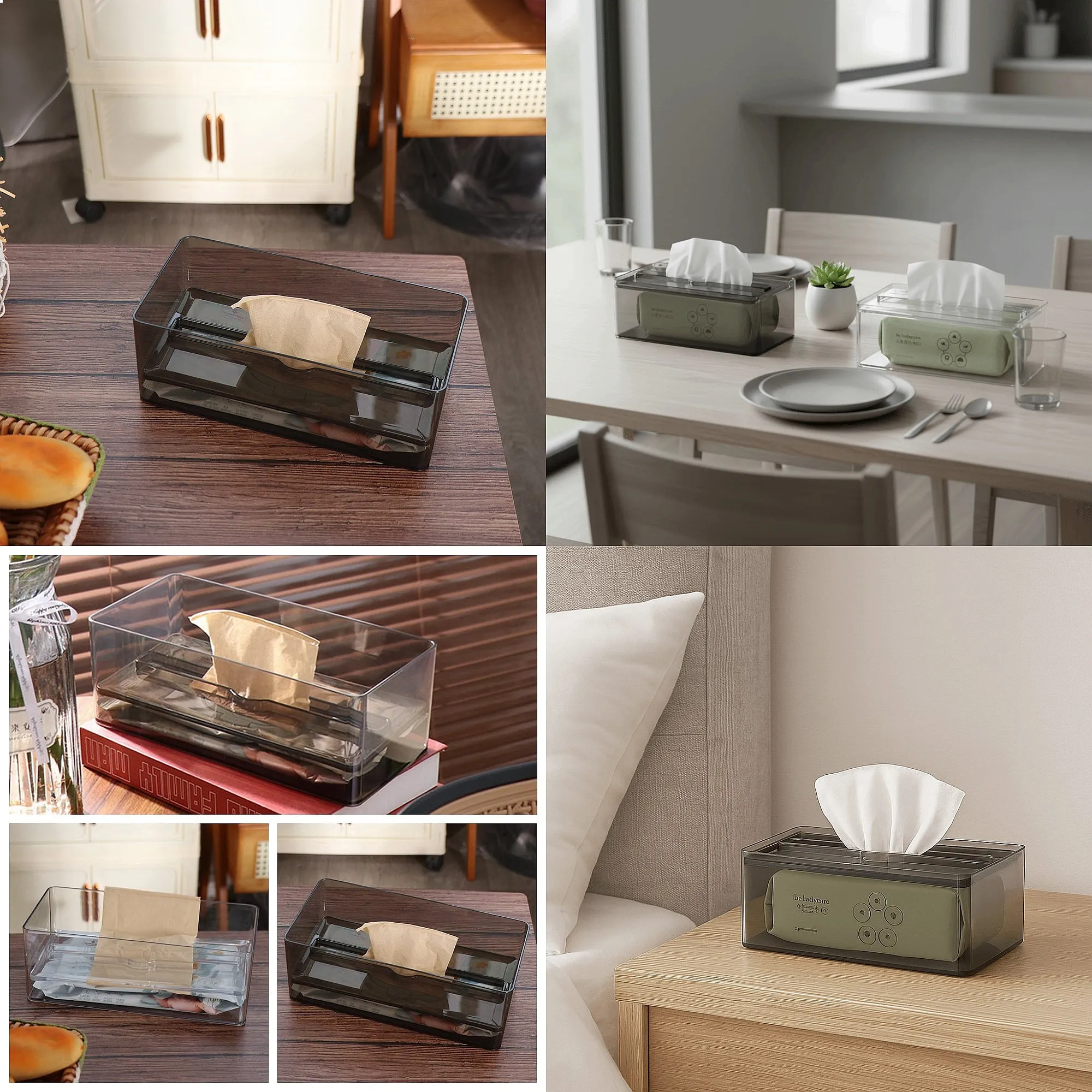 Waterproof Transparent Tissue Box Rectangular Space-saving Napkin Storage Case Large Capacity Multi-Functional Tissue Dispenser