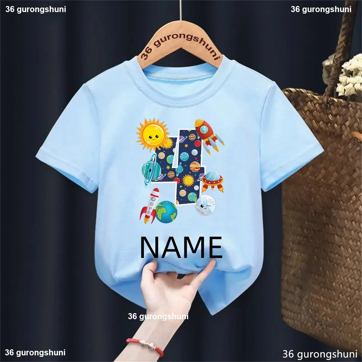 Personalized Name Space Aerospace Rocket 3rd/4th/5th Birthday Print T-Shirt Boys Children'S Shirt Space Birthday Party Gift Tees