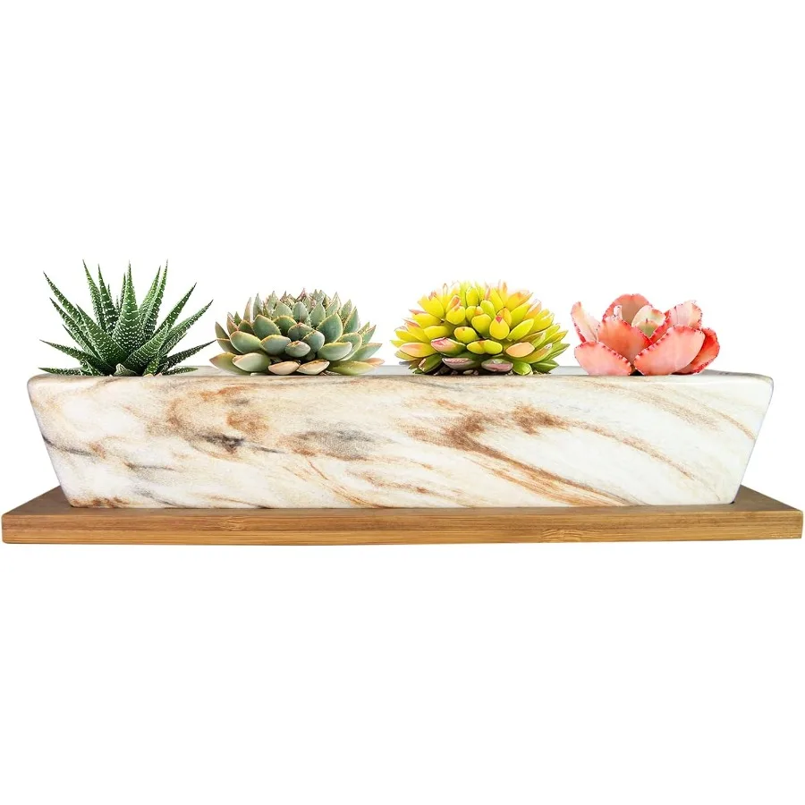 

Succulent Pots 9.8 Inch Ceramic Succulent Planters with Drainage Small Bonsai Pot with Bamboo Tray Mini Cactus Flower Planter P