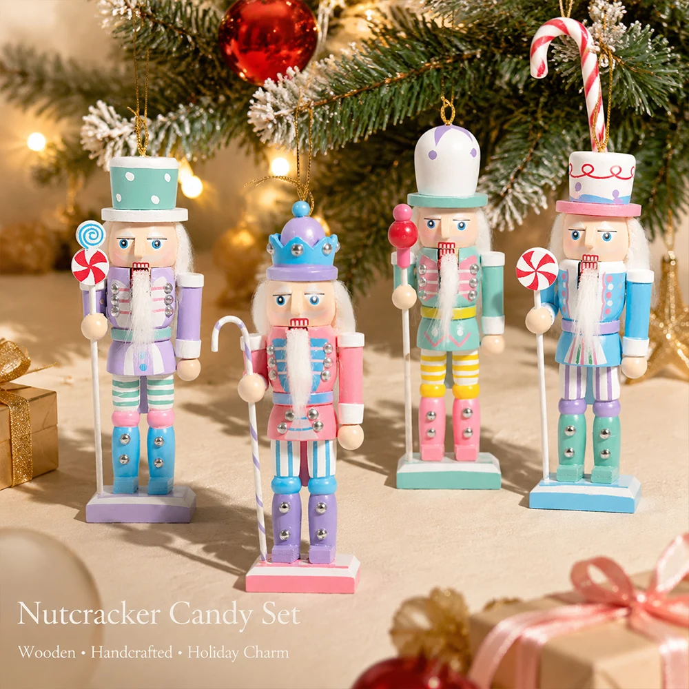 1set/4pcs12CM Candy Nutcracker Soldier Solid Wood Decoration Gift Crafts Christmas decoration Macaron nutcracker