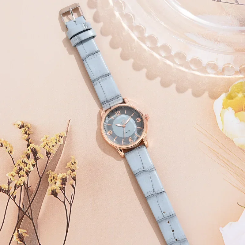 Fashion Women Watch Casual Leather Quartz Watch Necklace Earrings Ring Simple College Small Fresh Female Watch Reloj Mujer