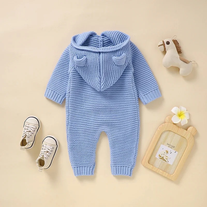 Infant Baby Romper Long Sleeve Newborn Girl Boy Jumpsuit Fashion Hooded Kid Children Solid Clothes 0-18M Knitted Overalls Autumn