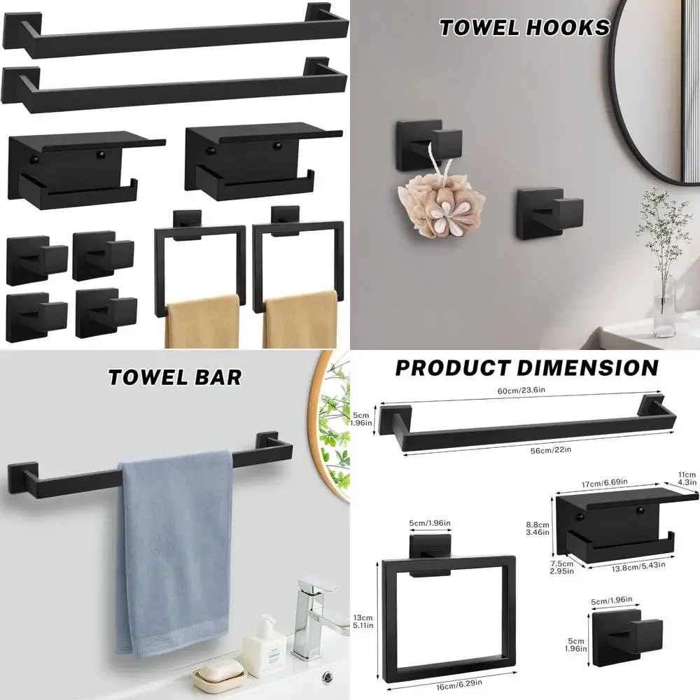 

Black 10-Piece Bathroom Hardware Set - Towel Bar, Toilet Paper Holder, and More for Modern Bathroom Decor