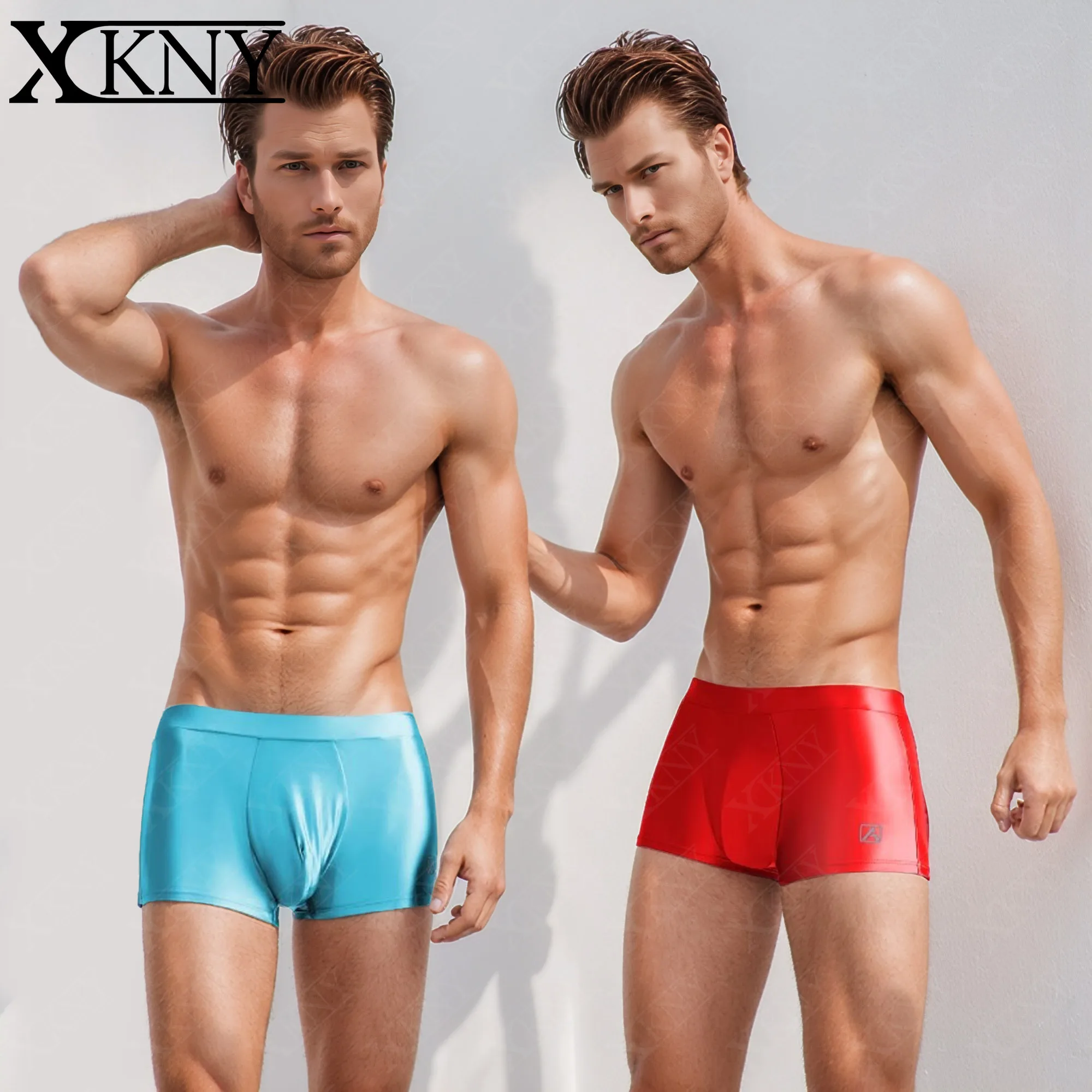 

AMORESY glossy men's boxer shorts oily underwear Silk High elasticity black man boxer XClocKNYoung satin glossy underwear