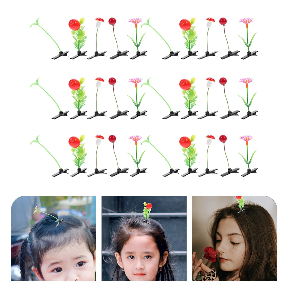 30 Pcs Girls Hair Clip Simulation Plant Barrettes Flower Hairpins Accessory for Iron