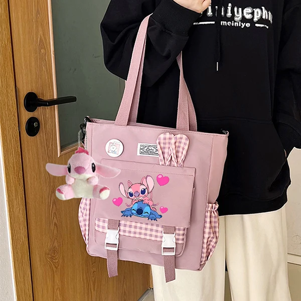 Disney Stitch Rabbit Shoulder Bag with Doll for Students Anime Fashion High-capacity Commute Handbag Korean Style Messenger Bags