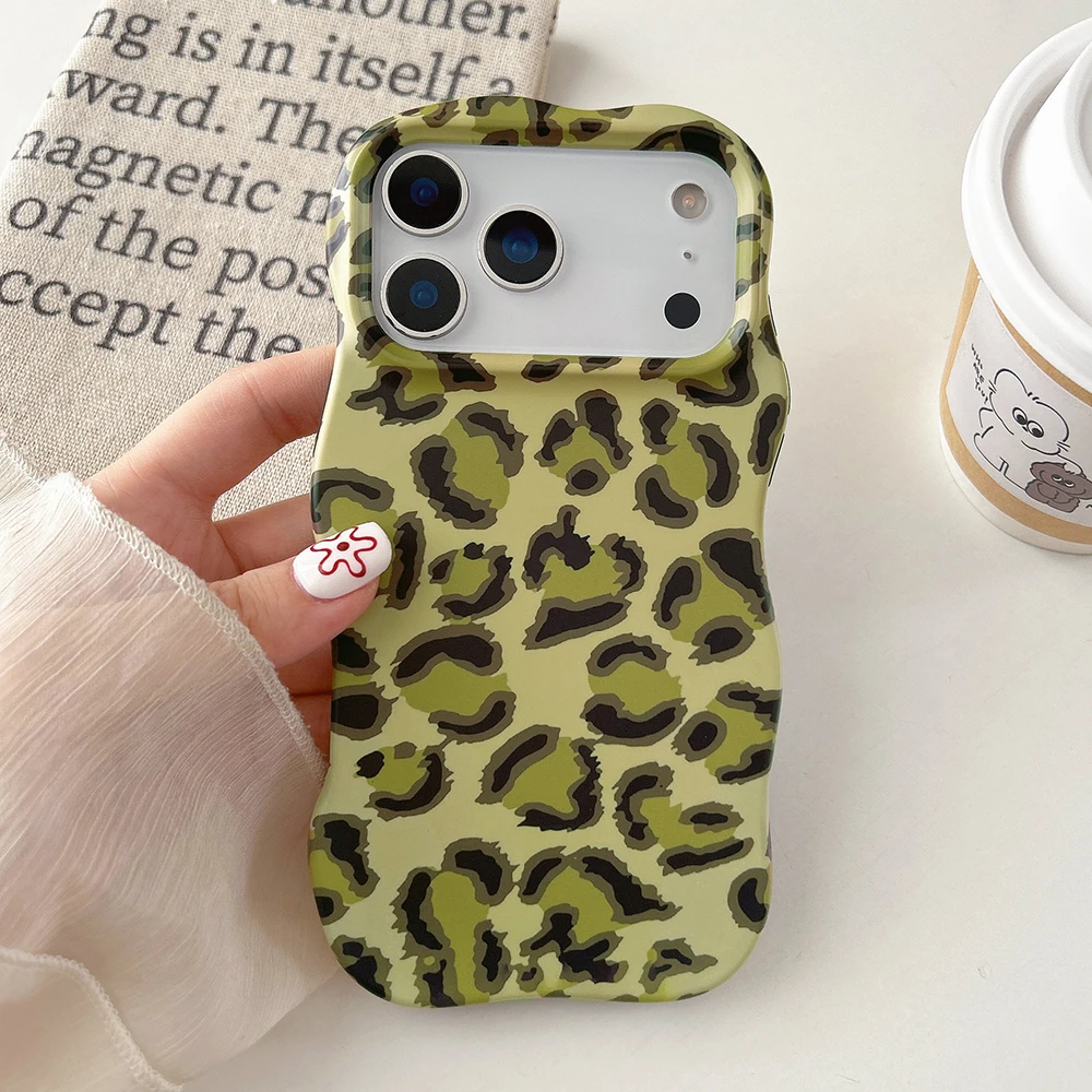 Modische 2-in-1-Handyhülle mit Leopardenmuster für iPhone 13 14 15 16 17 18 Pro Max, Wellenkanten, angenehme Haptik, harte, schlanke Hülle – Detail 6
