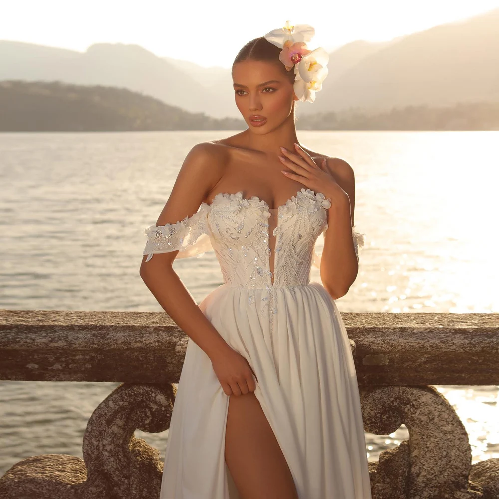 고품질 여성 신부 드레스 오프 숄더 a 라인 백리스 웨딩 드레스 공주 연회 vestidos de novias 맞춤형