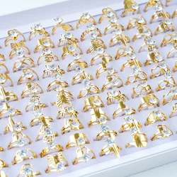 10Pcs/Lot Fashion Classic Rhinestone Stainless Steel Rings For Women Simple Shiny Colorful Finger Jewelry Wedding Party Gifts